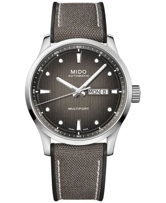 Mido Men's Swiss Automatic Multifort Gray Textile Strap Watch 42mm