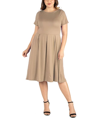 24seven Comfort Apparel Plus Short Sleeve Midi Dress with Pockets
