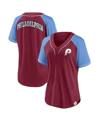 Women's Fanatics Burgundy Philadelphia Phillies Bunt Raglan V-Neck T-shirt