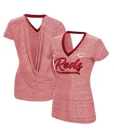 Women's Touch Red Cincinnati Reds Halftime Back Wrap Top V-Neck T-shirt