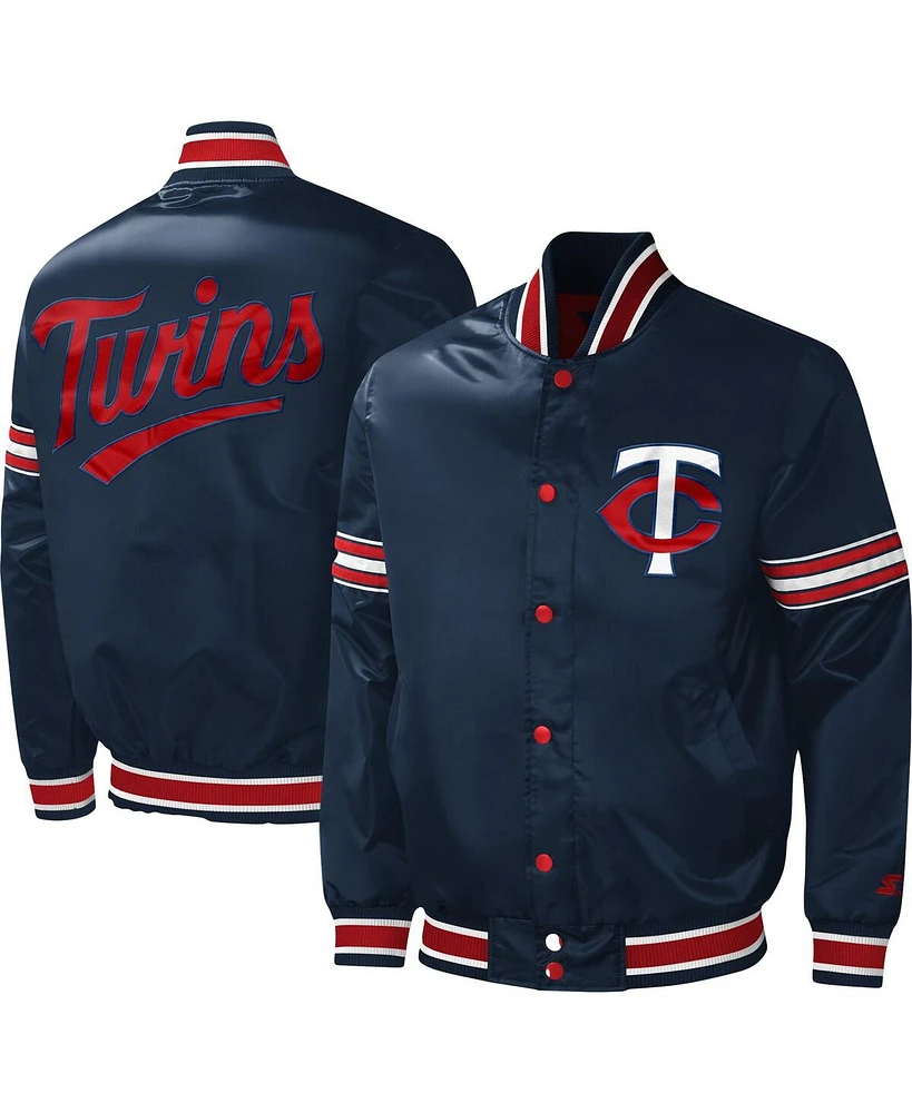 Men's Starter Navy Minnesota Twins Midfield Satin Full-Snap Varsity Jacket