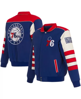 Men's Jh Design Royal Philadelphia 76ers Stripe Colorblock Nylon Reversible Full-Snap Jacket