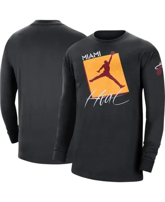 Men's Jordan Black Miami Heat Courtside Max 90 Vintage-Like Wash Statement Edition Long Sleeve T-shirt
