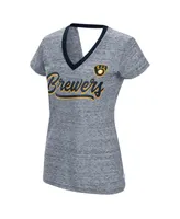 Women's Touch Navy Milwaukee Brewers Halftime Back Wrap Top V-Neck T-shirt