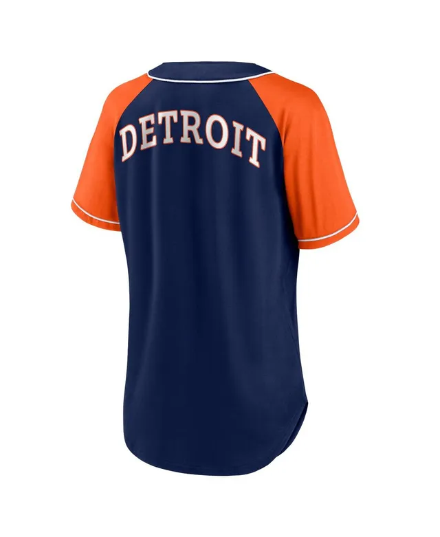 Women's Fanatics Branded Navy/Orange Detroit Tigers True Classic League  Diva Pinstripe Raglan V-Neck T-Shirt