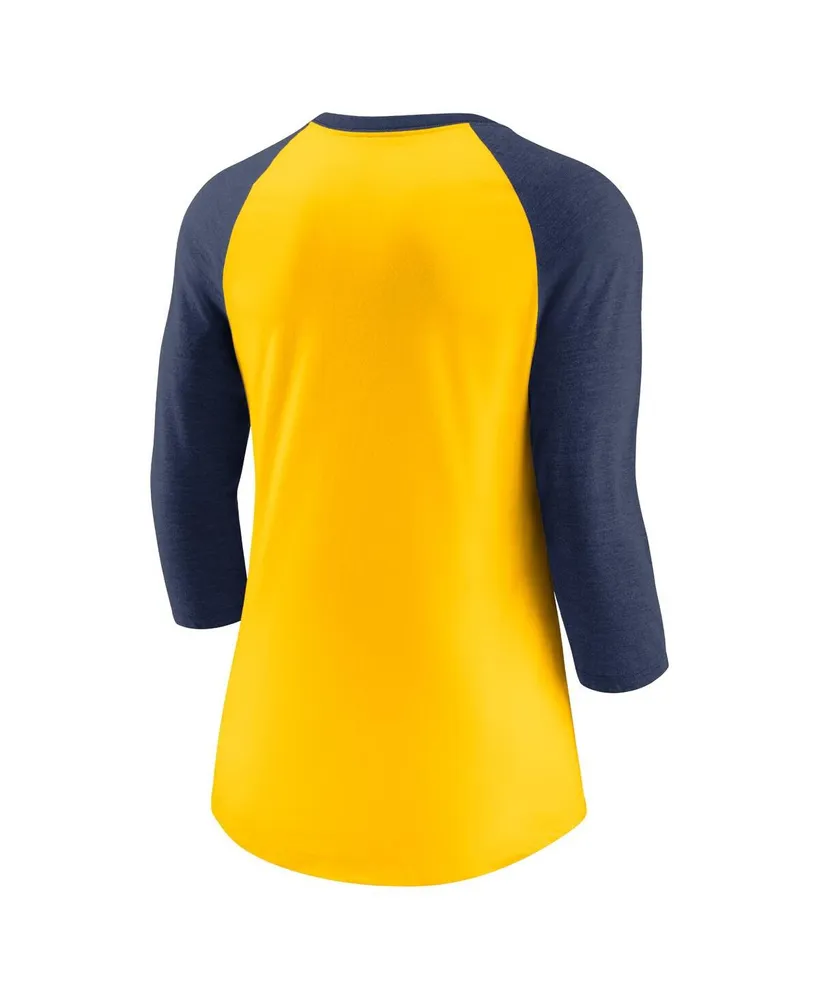 Women's Nike Gold, Navy Milwaukee Brewers Next Up Tri-Blend Raglan 3/4-Sleeve T-shirt