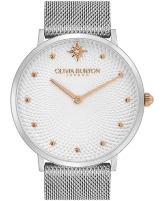 Olivia Burton Women's Celestial Ultra Slim Silver-Tone Stainless Steel Bracelet Watch 40mm