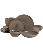 Gibson Elite Dreamweaver Double Bowl Terracotta Reactive 16 Piece Dinnerware Set, Service for 4