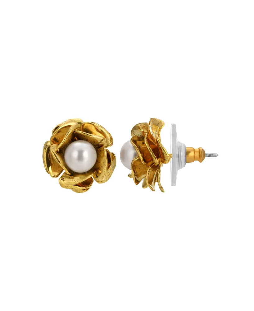 2028 Imitation Pearl Flower Button Earring