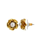 2028 Imitation Pearl Flower Button Earring