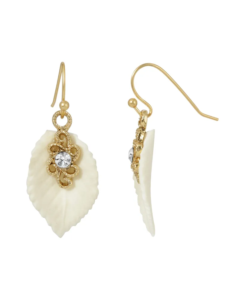 2028 Crystal Ivory Leaf Drop Earring