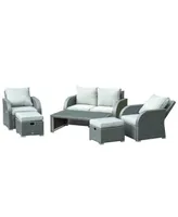 Outsunny 6-Piece Outdoor Rat Wicker Sofa Set w/ Gas Adjustable Sofa,