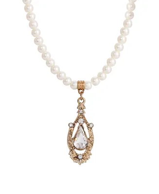 2028 Imitation Pearl Crystal Pendant Necklace