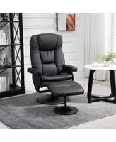 Homcom Recliner and Ottoman with Wrapped Base, Swivel Pu Leather Reclining Chair with Footrest for Living Room, Bedroom and Office