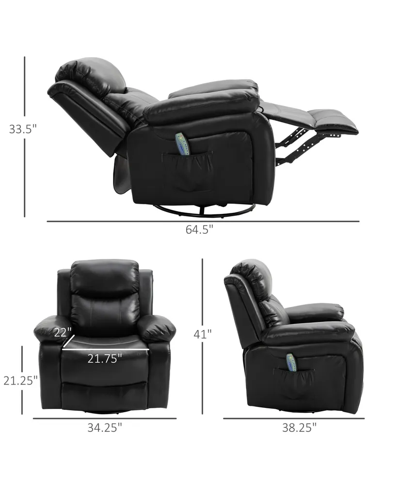 Homcom Pu Leather Massage Recliner Chair, Swivel Rocker Sofa with Remote Control, Footrest, Padded Seat for Living Room, Bedroom, Black