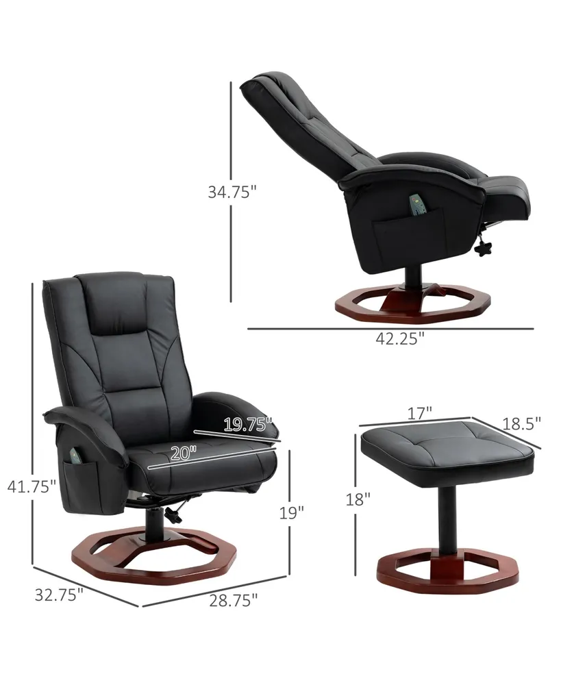 Homcom Massage Recliner Chair with Ottoman, Electric Faux Leather Recliner with 10 Vibration Points and 5 Massage Mode, Swivel Reclining Chair with Re