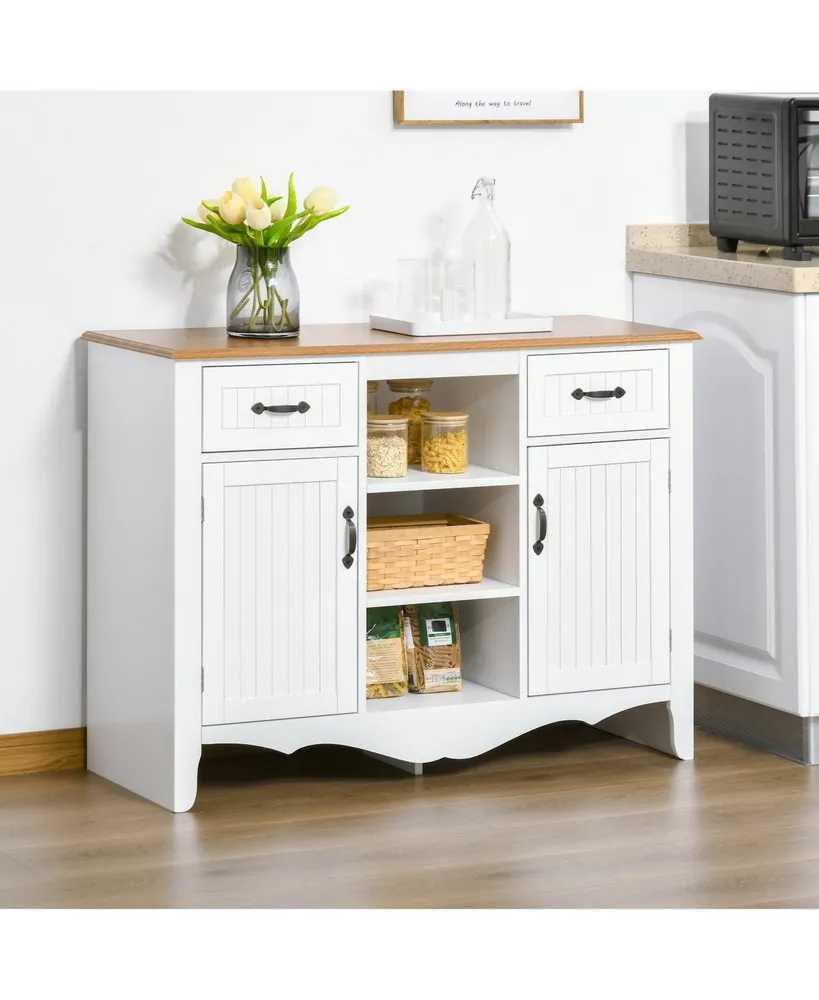 Homcom Kitchen Sideboard Storage Cabinet Organizer w/ Adjustable Shelves, White