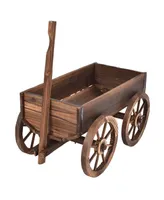 Costway Wood Wagon Flower Planter Pot Stand W/Wheels