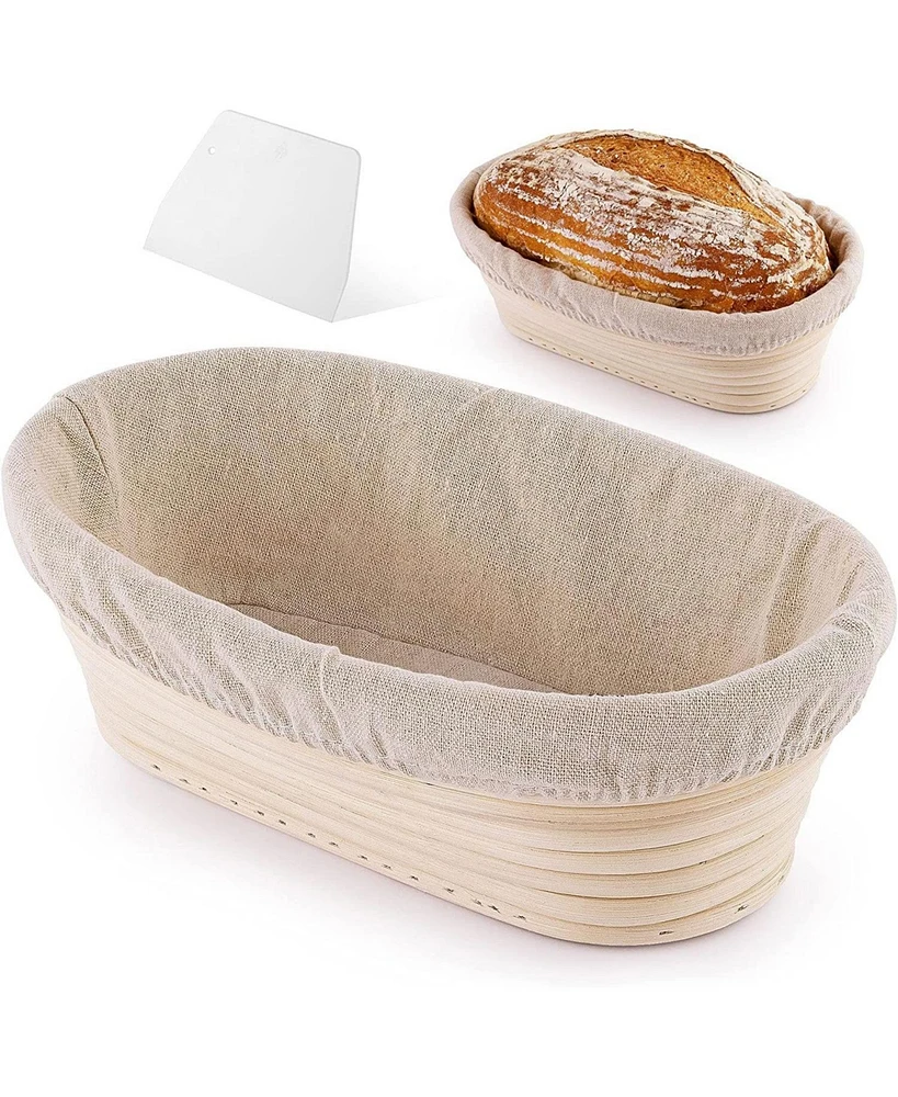 Zulay Kitchen Oval Banneton Handmade Basket With Bench Scraper & Linen Cloth