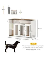 PawHut Furniture Style Dog Crate End Table with Extra Storage Space, Puppy Dog Furniture with Large Tabletop and Lockable Door, Pet Cage for Medium Do