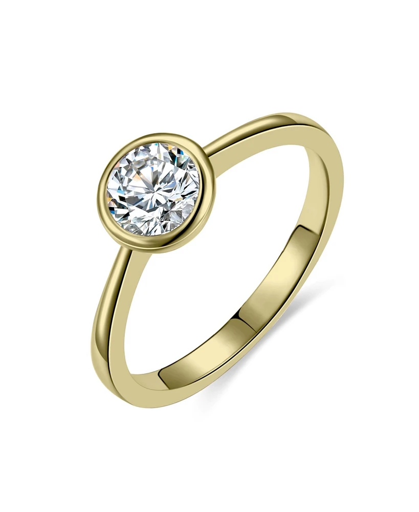 Rachel Glauber Ra 14k Gold Plated with Cubic ZIrconia Modern Bezel Promise Engagement Ring