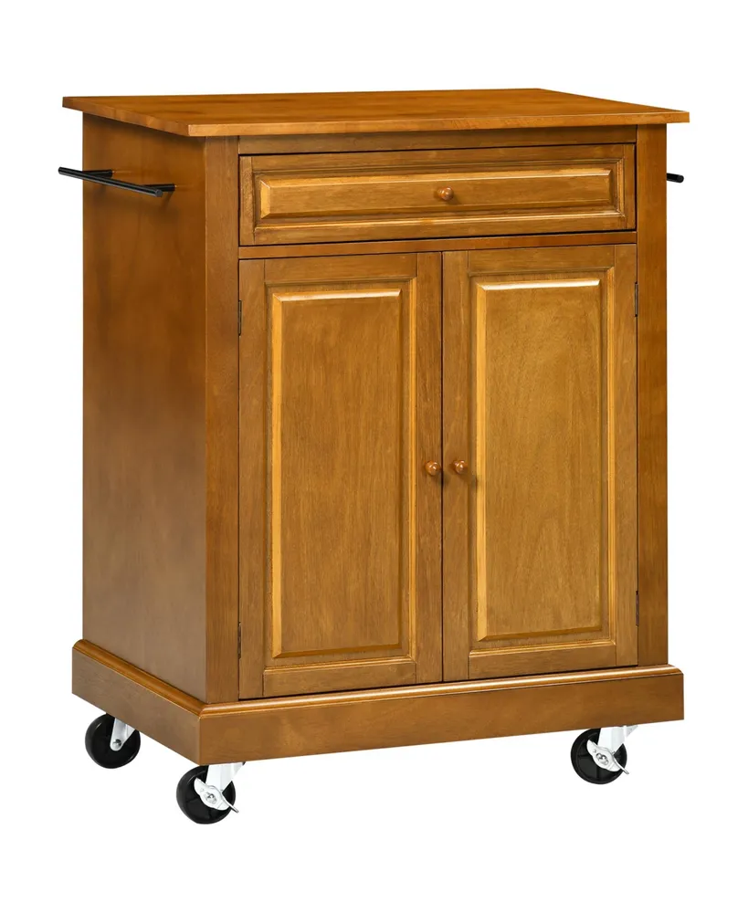 Utility Rolling Storage Cabinet Kitchen Island Cart with Spice Rack-Brown