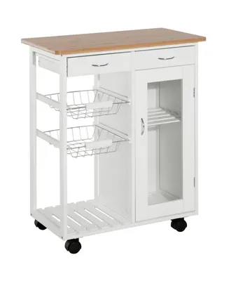 Homcom Rolling Kitchen Trolley Cart Storage Cabinet with Wheels Basket Drawer