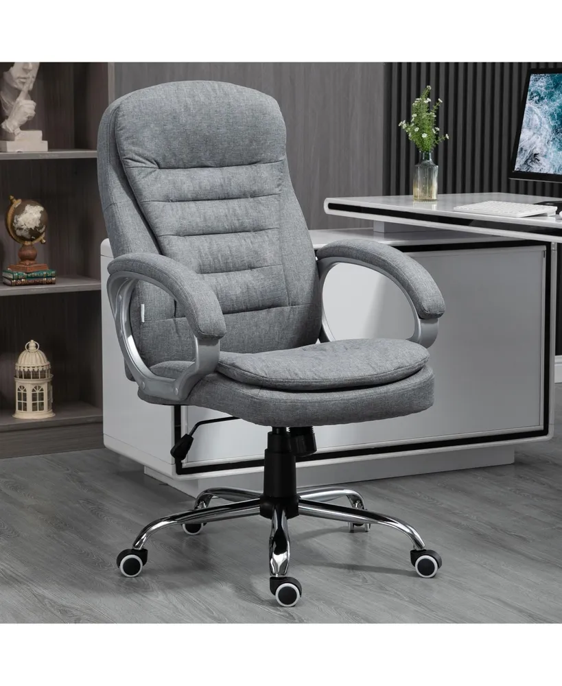 Vinsetto Executive Swivel Office Computer Desk Chair with Armrests Linen Fabric Grey