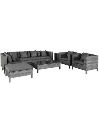 Outsunny 9 Piece Patio Furniture Set, Pe Rat Sofa & Table