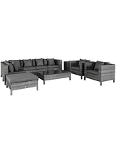 Outsunny 9 Piece Patio Furniture Set, Pe Rat Sofa & Table