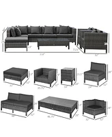 Outsunny 9 Piece Patio Furniture Set, Pe Rat Sofa & Table