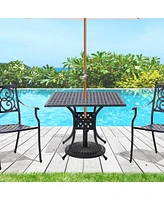 Outsunny 36" x 36" Square Metal Outdoor Patio Bistro Table with Center Umbrella Hole & Cast Iron Stylish Design