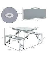 Outsunny 4 Person Plastic Portable Compact Folding Suitcase Picnic Table Set with Umbrella Hole & Simple Setup Process, Grey