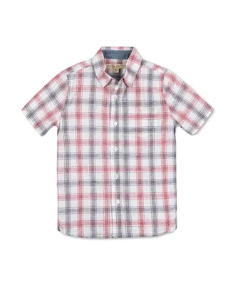 Hope & Henry Baby Boys Short Sleeve Linen Shirt with Side Vent