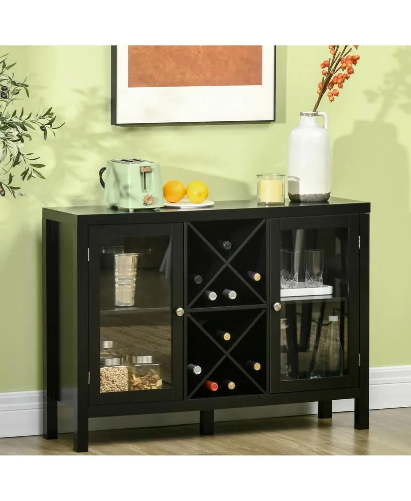 Homcom Modern Kitchen Sideboard, Buffet Table with Removable Wine Rack, Tempered Glass Door Cabinet and Adjustable Shelves for Living Room, Kitchen, E