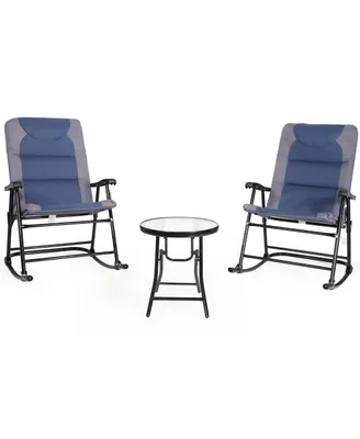 3PCS Folding Bistro Set Rocking Chair Cushioned Table