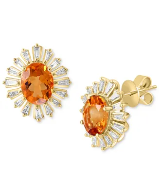 Effy Citrine (3-1/6 ct. t.w.) & Diamond (1/2 ct. t.w.) Flower Stud Earrings in 14k Gold