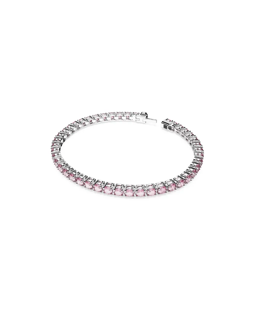 Swarovski Crystal Matrix Tennis Bracelet Round Cut Pink Rhodium Plated