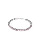 Swarovski Crystal Matrix Tennis Bracelet Round Cut Pink Rhodium Plated