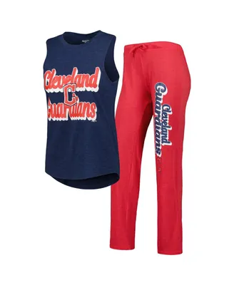 Women's Concepts Sport Red, Navy Cleveland Guardians Wordmark Meter Muscle Tank Top and Pants Sleep Set