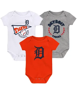 Infant Boys and Girls Orange White Heather Gray Detroit Tigers Biggest Little Fan 3-Pack Bodysuit Set