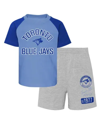 Infant Boys and Girls Powder Blue Heather Gray Toronto Jays Ground Out Baller Raglan T-shirt Shorts Set