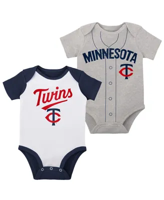 Infant Boys and Girls White and Heather Gray Minnesota Twins Two-Pack Little Slugger Bodysuit Set