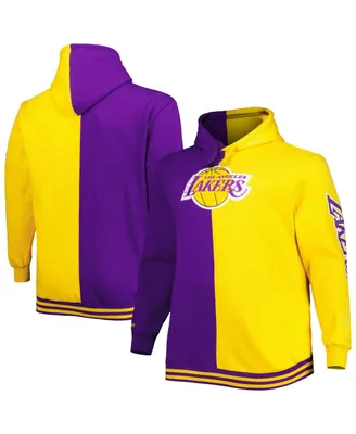 Men's Mitchell & Ness Purple and Gold Los Angeles Lakers Big Tall Hardwood Classics Split Pullover Hoodie