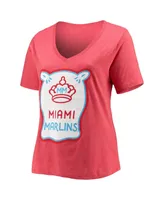 Women's New Era Heathered Red Miami Marlins City Connect Plus V-Neck T-shirt