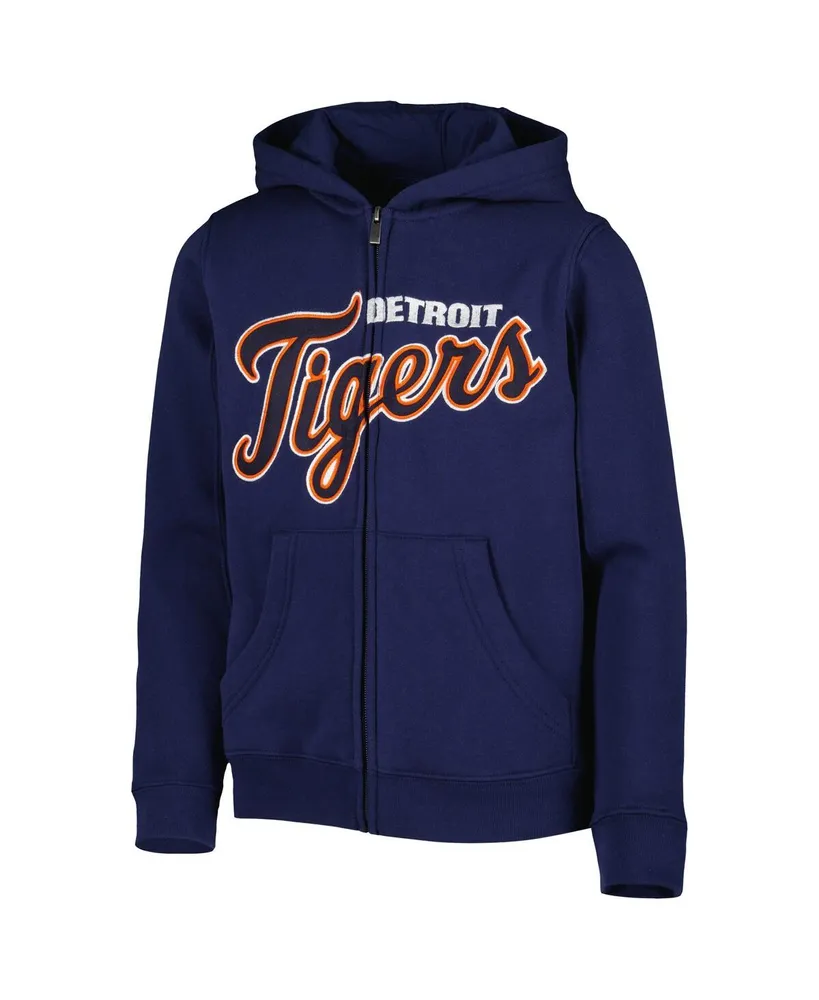 Big Boys and Girls Navy Detroit Tigers Wordmark Full-Zip Fleece Hoodie