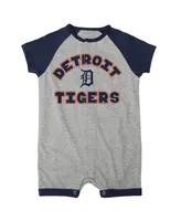 Infant Boys and Girls Heather Gray Detroit Tigers Extra Base Hit Raglan Full-Snap Romper