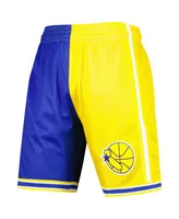 Men's Mitchell & Ness Royal and Gold Golden State Warriors Hardwood Classics 1995 Split Swingman Shorts