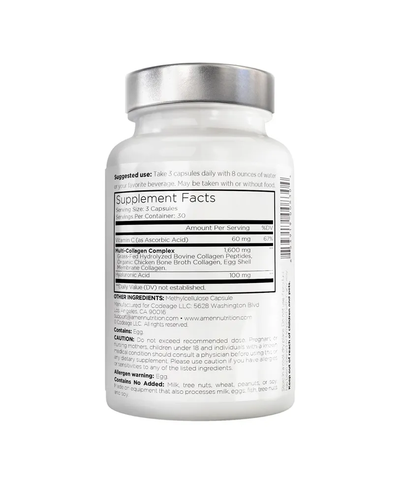 Amen Collagen Peptides 5 Types, Vitamin C, Hyaluronic Acid Capsules - 90ct