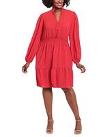 London Times Plus Size Smocked Tiered Fit & Flare Dress